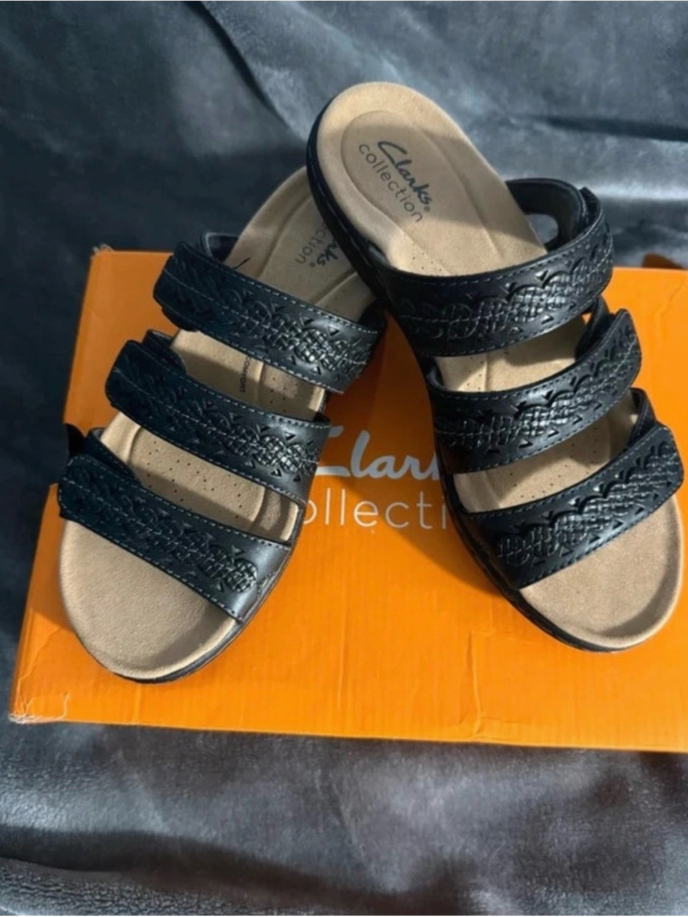 Clark's Womens Laurieann Cove  Black Multi-Strap Comfort Sandals